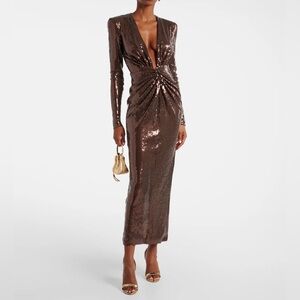 Alex Perry Gathered Sequin Mini Dress in Brown